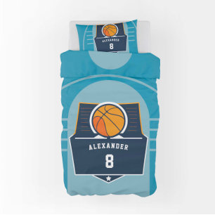 Boy Teen Basketball Court Name Number Badge Navy Duvet Cover