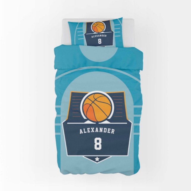 Boy Teen Basketball Court Name Number Badge Navy Duvet Cover (Creator Uploaded)