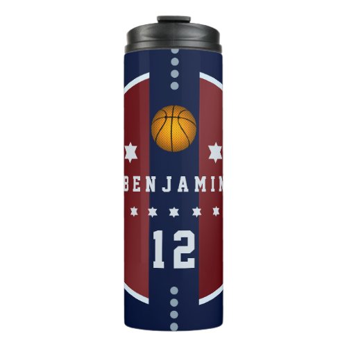 Boy Teen Basketball Stars Number Name Blue Red  Thermal Tumbler