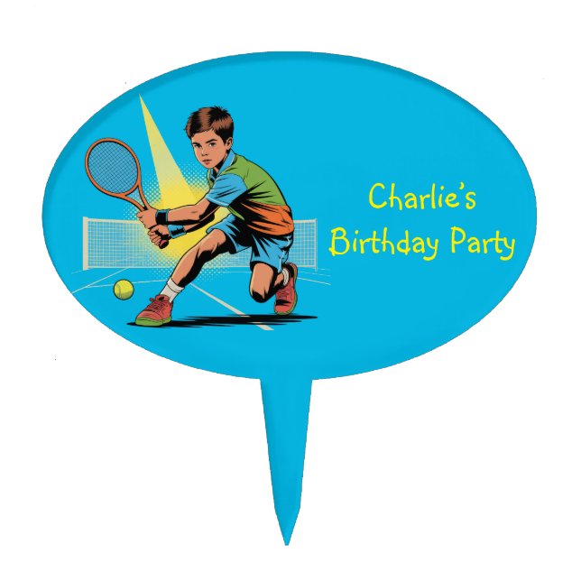 Boy Tennis Birthday Party Cake Topper (Front)