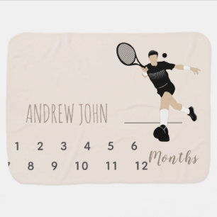 Boy Tennis Player Kids Silhouette Months Milestone Baby Blanket