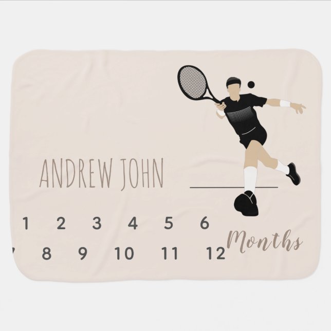 Boy Tennis Player Kids Silhouette Months Milestone Baby Blanket (Horizontal)