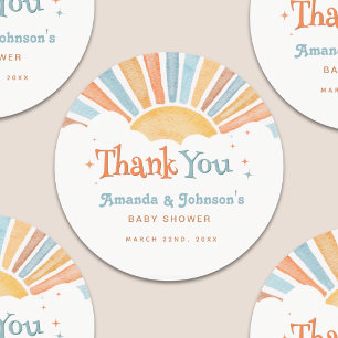 Boy Thank You Here Comes the Son Baby Shower Classic Round Sticker