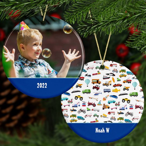 Boy Things That Move Vehicle Cars Photo Christmas Ceramic Ornament