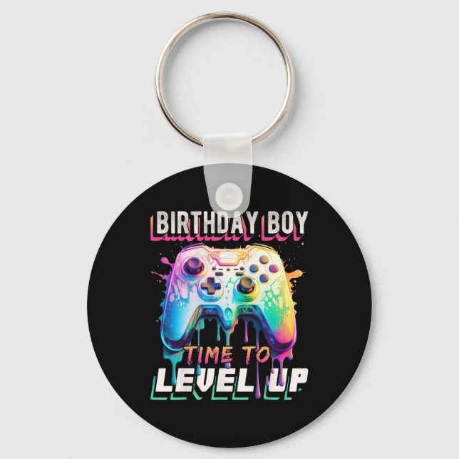 Boy Time To Level Up Video Game Birthday Party Boy Keychain (Front)