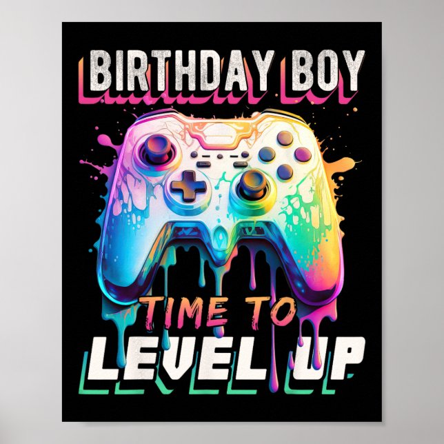 Boy Time To Level Up Video Game Birthday Party Boy Poster (Front)