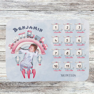 Boy Toys Rainbow Newborn Growth Tracker Milestone  Baby Blanket