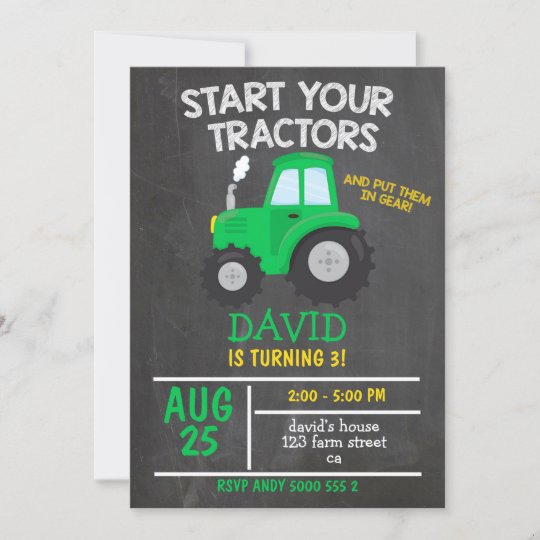 Boy Tractor Birthday Party Invitation