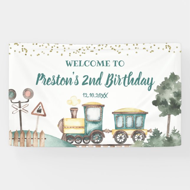 Boy Train Birthday Large Banner (Horizontal)