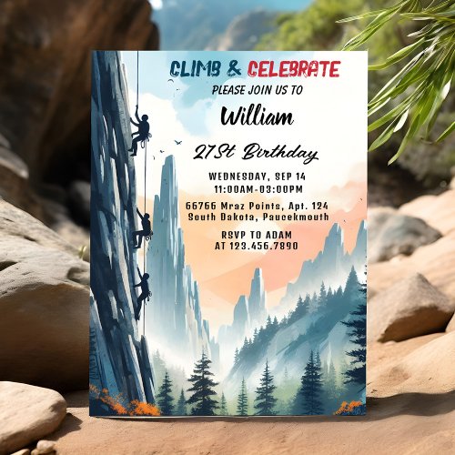 Boy Tree Fun Cliff Rock Climbing 21st Birthday Invitation