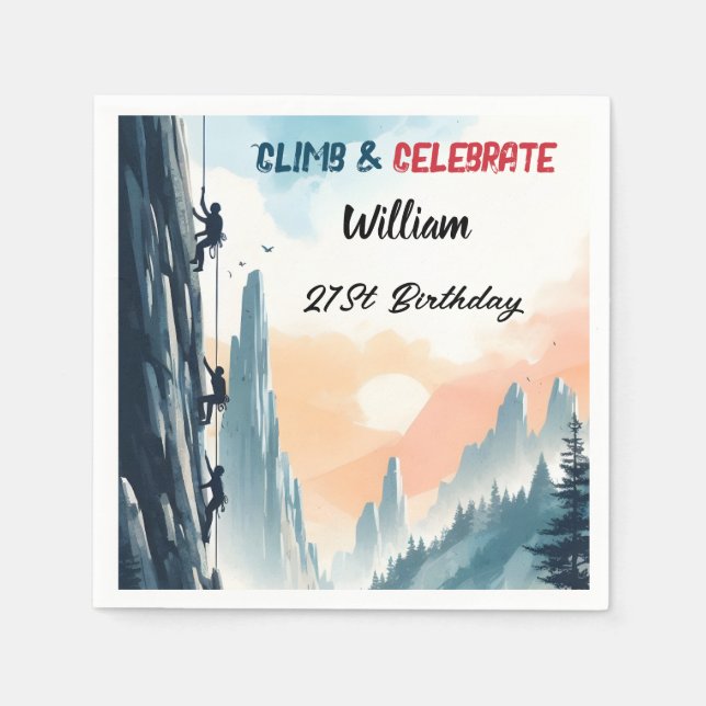 Boy Tree Fun Cliff Rock Climbing 21st Birthday Napkins (Front)