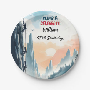 Boy Tree Fun Cliff Rock Climbing 21st Birthday Paper Plates
