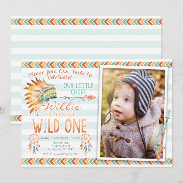Boy Tribal Boho 1st Wild One Birthday Invitation (Front/Back)