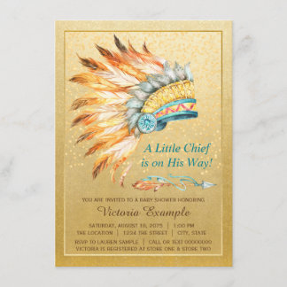 Boy Tribal Headdress Little Chief Boho Baby Shower Invitation