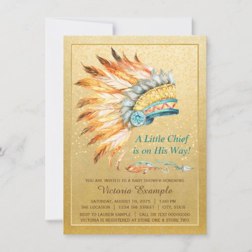 Boy Tribal Headdress Little Chief Boho Baby Shower Invitation