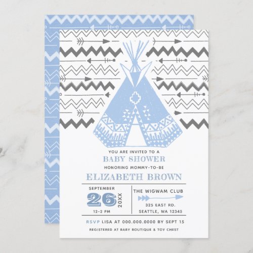 Boy Tribal TeePee Baby Shower Invitations