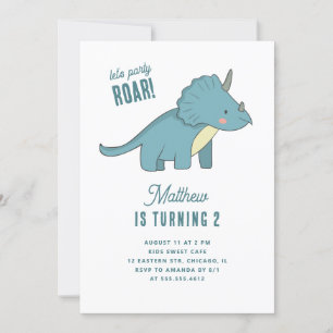 Boy Triceratops Birthday. Blue Dinosaur Kids Party Invitation