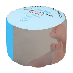 Boy Triplets Birth Stats Blue Photo Pouf