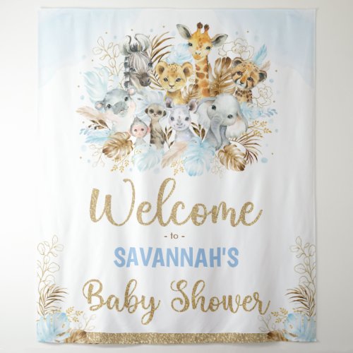 Boy Tropical Safari Animals Baby Shower Welcome Tapestry