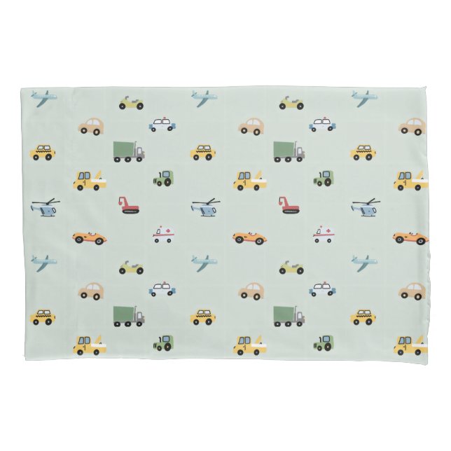 Boy truck, vehicle pattern pillow case (Front)