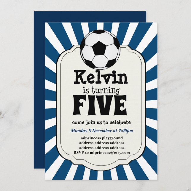boy turning FIVE Soccer Ball  Invitation (Front/Back)
