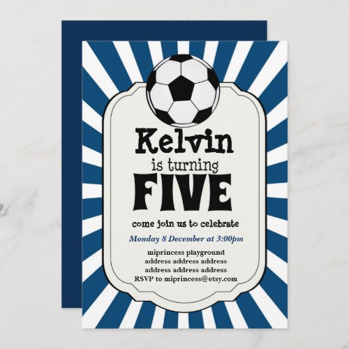 boy turning FIVE Soccer Ball  Invitation