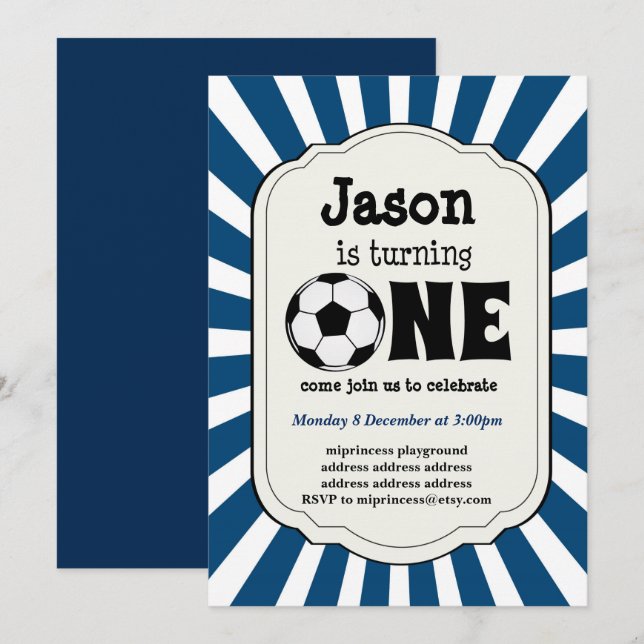 boy turning ONE  Soccer Ball  Invitation (Front/Back)