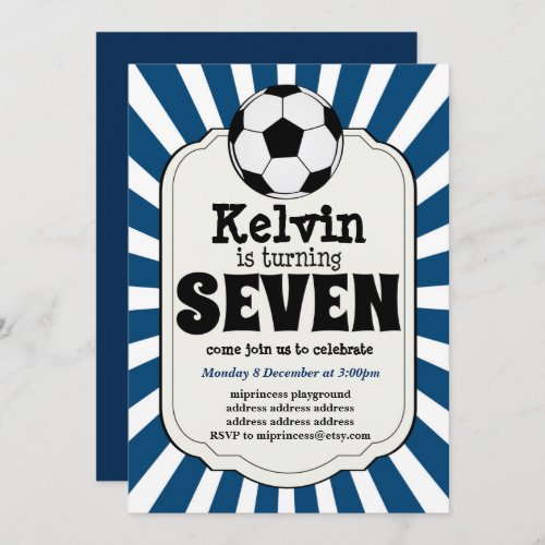 boy turning SEVEN Soccer Ball  Invitation