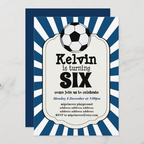 boy turning SIX Soccer Ball  Invitation