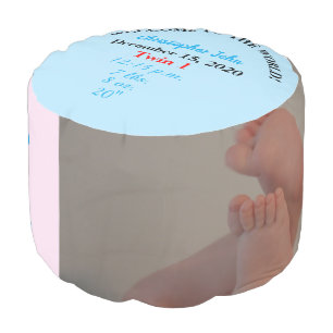 Boy Twin Birth Stats Blue Pink Photo Pouf