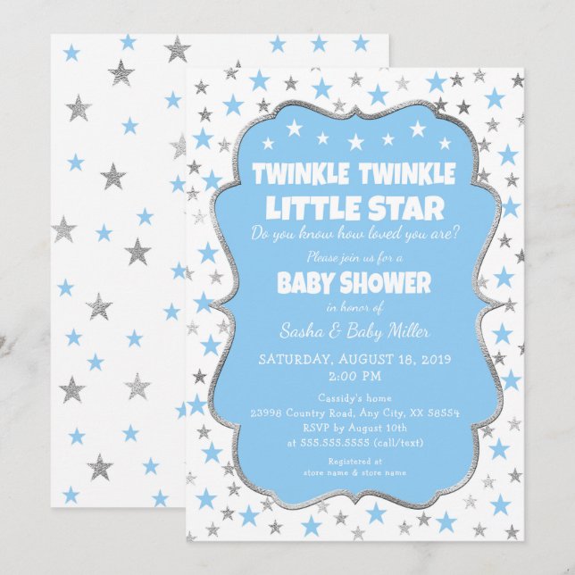 Boy Twinkle Little Star Baby Shower invitations (Front/Back)
