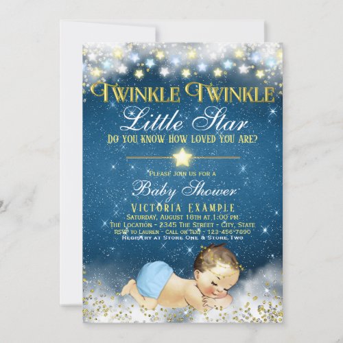 Boy Twinkle Twinkle Little Star Baby Shower Invitation