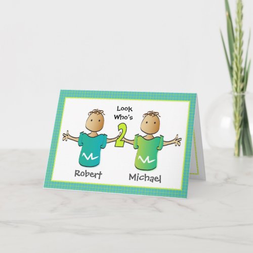 Boy Twins 2nd Personalized Birthday Card