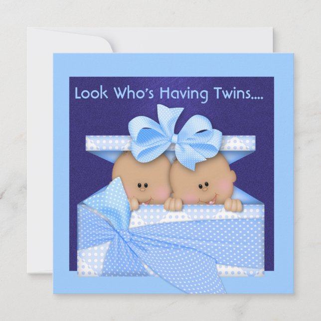 BOY TWINS BABY SHOWER AFRICAN AMERICAN INVITATION (Front)