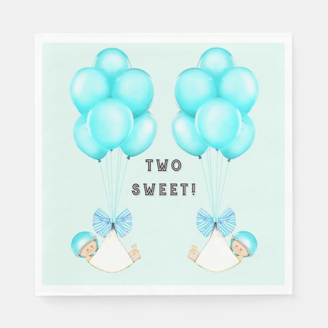 Boy Twins Baby Shower Balloons Napkins (Front)