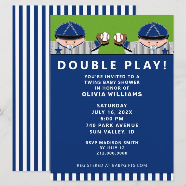 Boy Twins Baby Shower Invitation (Front/Back)