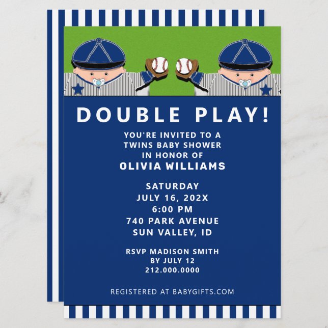 Boy Twins Baby Shower Invitation (Front/Back)