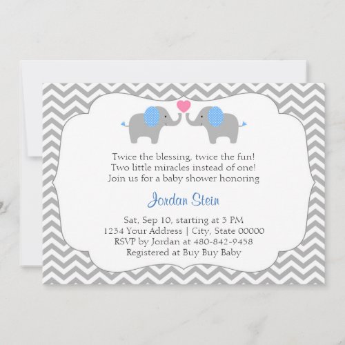 Boy Twins Baby Shower Invitation