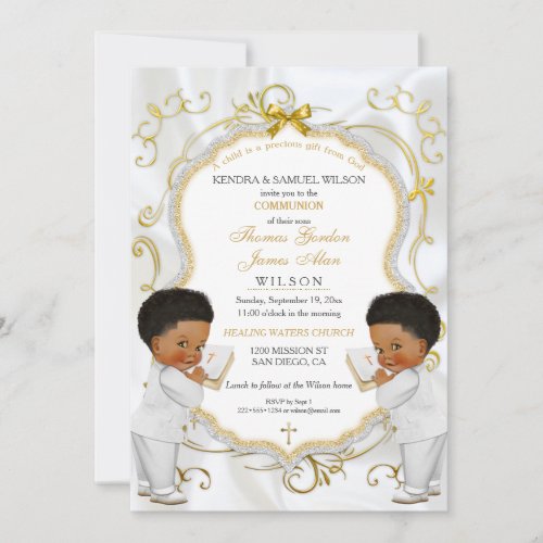 Boy Twins Baptism Christening Communion Ethnic Invitation