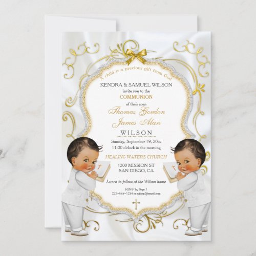 Boy Twins Baptism Christening Communion Ethnic Invitation