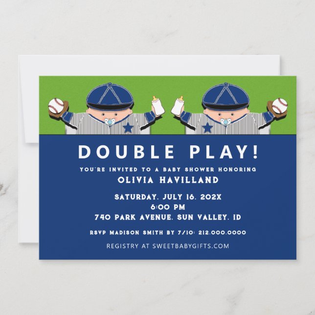 Boy Twins Baseball Baby Shower Invitations (Front)