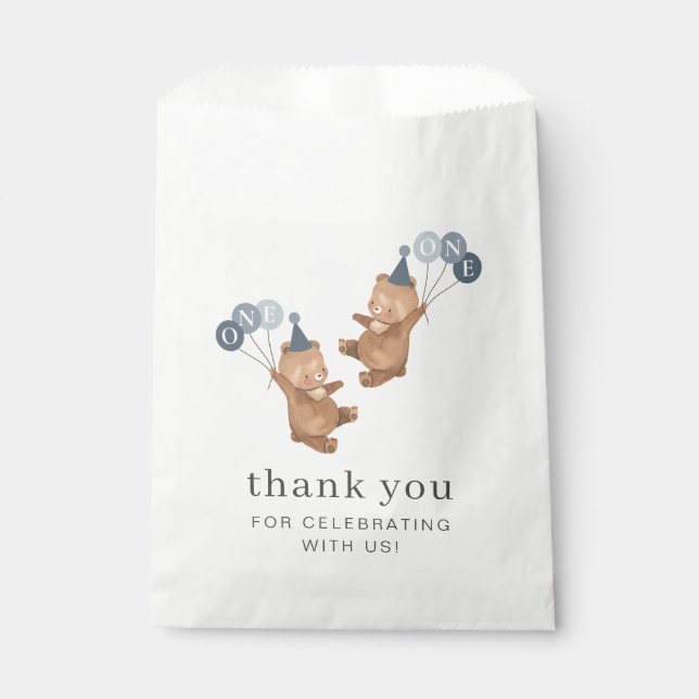 Boy Twins - Bears Party Hats - 1st Birthday Favor Bag (Front)