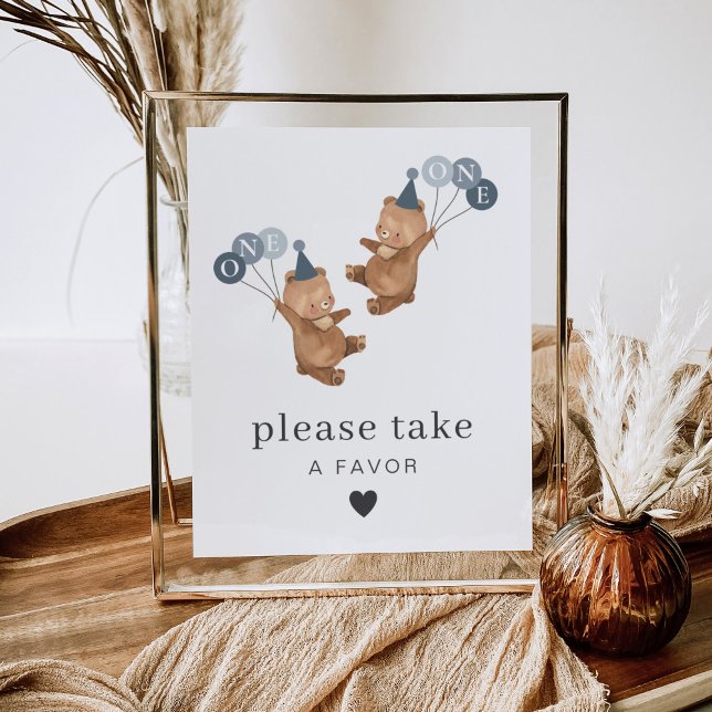 Boy Twins - Bears Party Hats - Birthday Favor Sign (Boy Twins - Bears Party Hats - Please Take A Favor Sign)