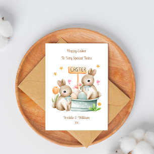 Boy Twins Easter Bunny Rabbits Card