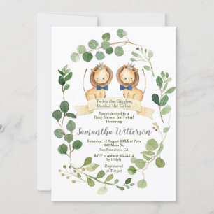 Boy Twins Lion Cubs Baby Shower Twice the Giggles Invitation