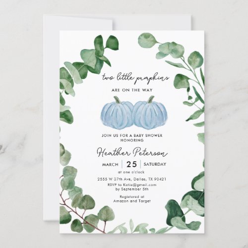Boy Two Little Pumpkins Are On The Way Baby Shower Invitation