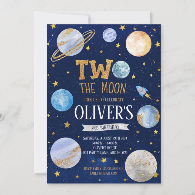 Boy Two The Moon Birthday Invitation (Front)