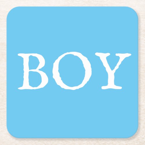 Boy Typography Blue Baby Boy Baby Shower Square Paper Coaster