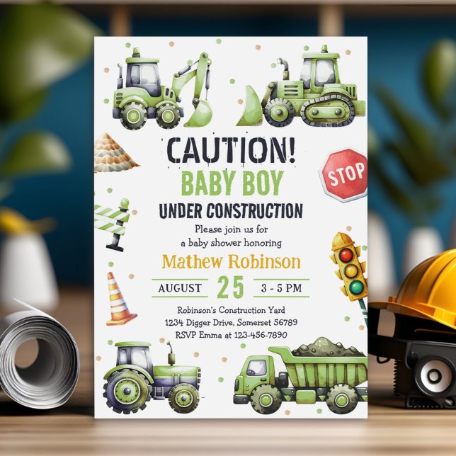 Boy Under Construction Baby Shower Invitation (Creator Uploaded)