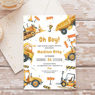 Boy Under Construction Baby Shower Party Invitation